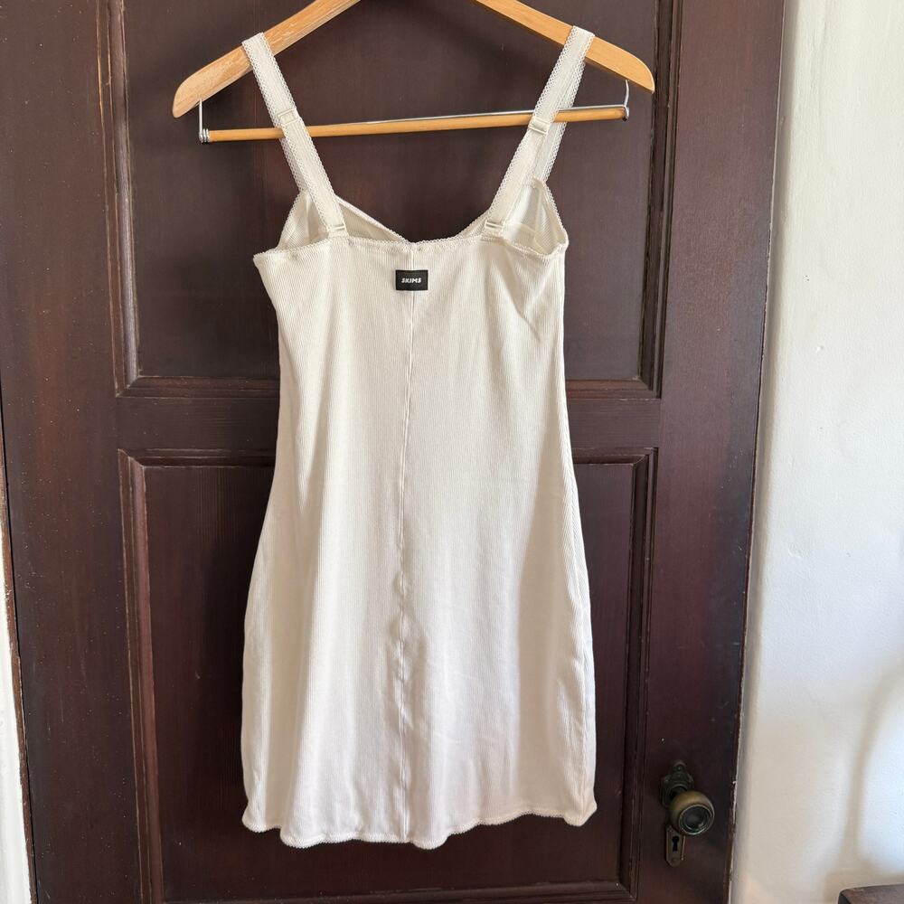 SKIMS | Marble White Ribbed Picot Lingerie Inspired Mini Dress | Medium - Picture 3 of 8